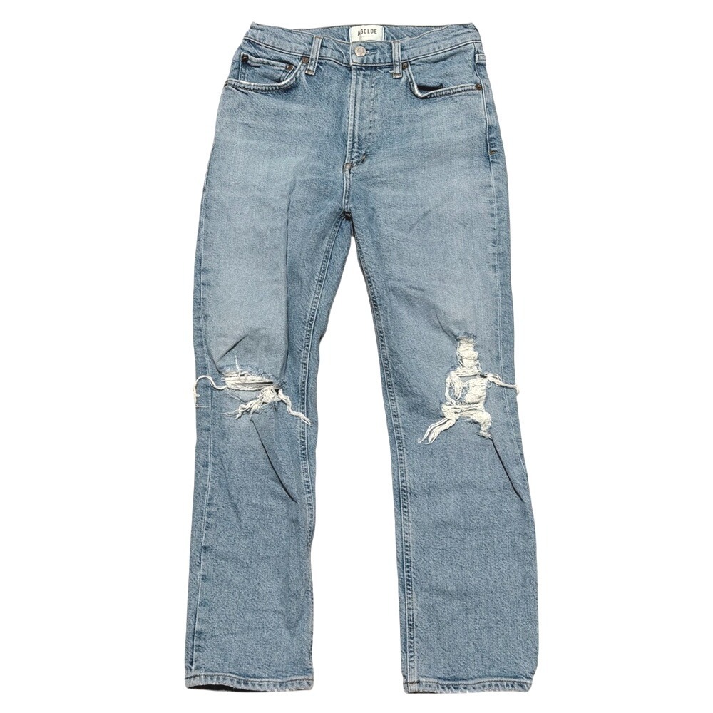 Agolde Wilder Jeans Womens 25 Blue Distressed Straight Leg Ripped Knees Denim